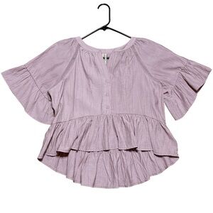 By Anthropologie Short-Sleeve Peplum Swing Top In Lilac Sz XS
